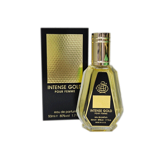 ادکلن 50 میل فراگرنس ورد مدل اینتنس گلد پور فمه Fragrance World Intense Gold Pour Femme