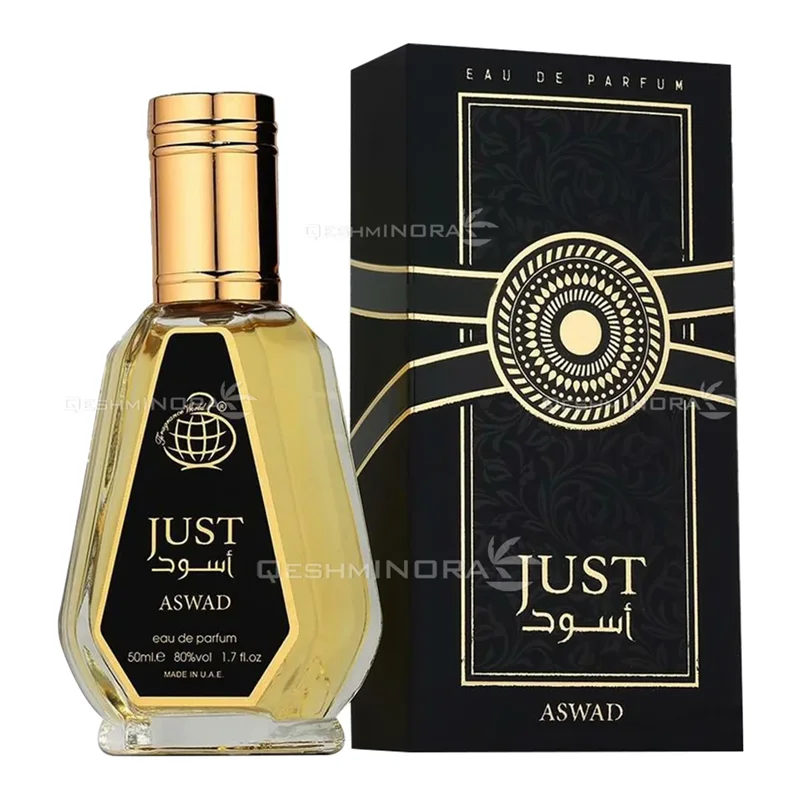 ادکلن 50 میل مردانه فراگرنس ورد مدل جاست اسود رایحه رایحه ادکلن اسد(just aswad)asad